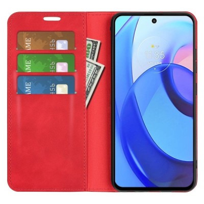 Motorola Moto E20 (E30, E40) „Split“ raudonas odinis atverčiamas dėklas - knygutė | Priedai.lt