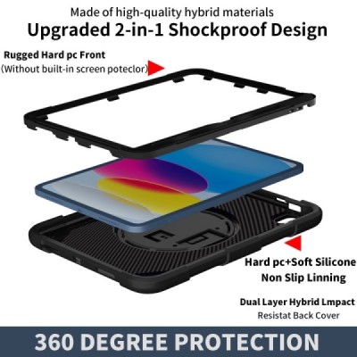 Apple iPad 11 2025, iPad 10.9 2022 reinforced protection (360°) black case - back | Priedai.lt