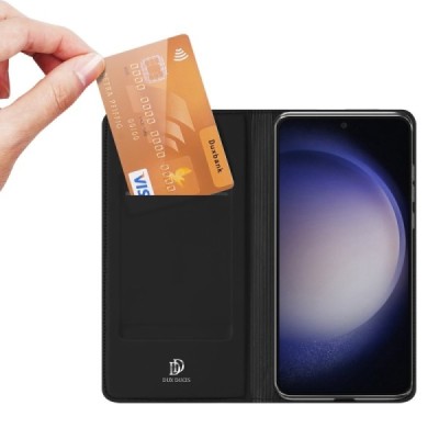 „Dux Ducis“ Skin serijos Samsung Galaxy S23 FE (Fan Edition) juodas odinis atverčiamas dėklas | Priedai.lt