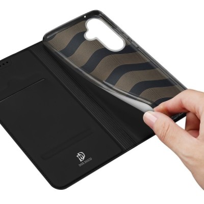 „Dux Ducis“ Skin serijos Samsung Galaxy S23 FE (Fan Edition) juodas odinis atverčiamas dėklas | Priedai.lt