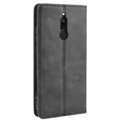 Xiaomi Redmi 8 Vintage juodas odinis atverčiamas dėklas - knygutė su magnetu | Priedai.lt