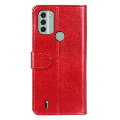 Nokia C31 atverčiamas raudonas odinis dėklas, knygutė - piniginė | Priedai.lt