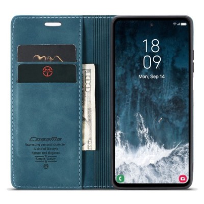 Samsung Galaxy S23 FE (Fan Edition) CaseMe Retro solidus atverčiamas žalias odinis dėklas - knygutė | Priedai.lt