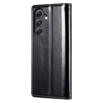 Samsung Galaxy S23 FE (Fan Edition) „CaseMe“ Leather solidus atverčiamas juodas odinis dėklas - knygutė | Priedai.lt