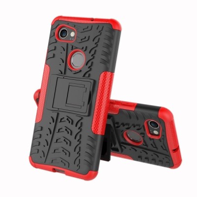 Sustiprintos apsaugos „Kickstand“ Google Pixel 2 XL juodos ir raudonos spalvos kieto silikono (TPU) ir plastiko dėklas | Priedai