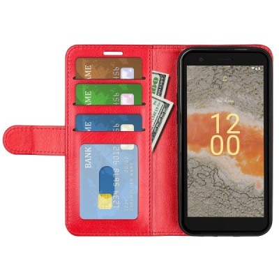 Nokia C02 atverčiamas raudonas odinis dėklas - piniginė | Priedai.lt