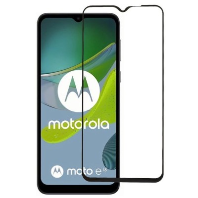 Motorola Moto E13 „Premium“ 9H Tempered Glass sustiprintos apsaugos juodas pilnai dengiantis apsauginis ekrano stiklas 0,2 mm | 
