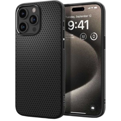 „Spigen“ Liquid Air Apple iPhone 15 Pro Max juodas kieto silikono dėklas | Priedai.lt