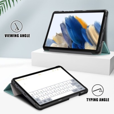 Samsung Galaxy Tab A11 / A9 flip green leather case (foldable) | Priedai.lt