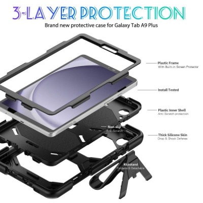 Samsung Galaxy Tab A9 reinforced protection case - black - back | Priedai.lt