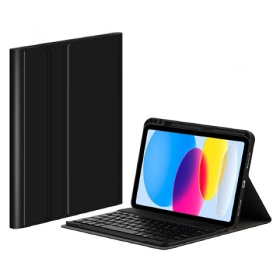 Apple iPad 11 2025, iPad 10.9 2022 flip black leather case with bluetooth wireless keyboard | Priedai.lt