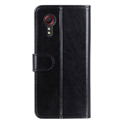 Samsung Galaxy Xcover 7 (G556B) atverčiamas juodas odinis dėklas - piniginė | Priedai.lt