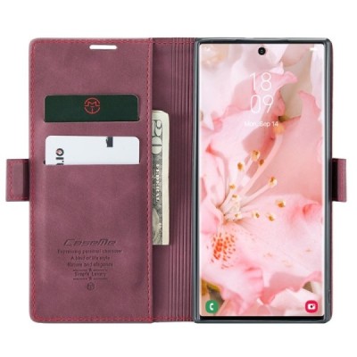 Samsung Galaxy S24 Ultra (SM-S928) CaseMe Retro solidus atverčiamas bordo odinis dėklas - knygutė | Priedai.lt