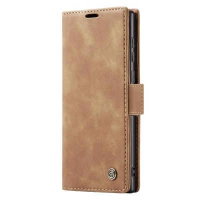 Samsung Galaxy S24 Ultra (SM-S928) CaseMe Retro solidus atverčiamas šviesiai rudas odinis dėklas - knygutė | Priedai.lt