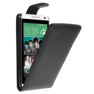 HTC Desire 610 klasikinis vertikaliai atverčiamas juodas odinis dėklas / Priedai.lt