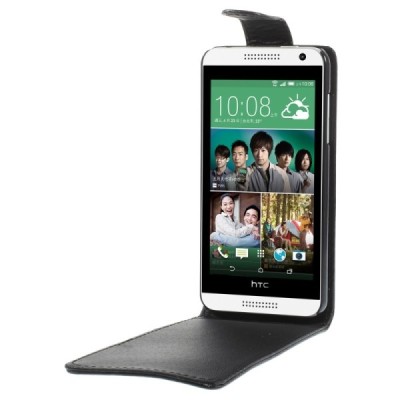 HTC Desire 610 klasikinis vertikaliai atverčiamas juodas odinis dėklas / Priedai.lt