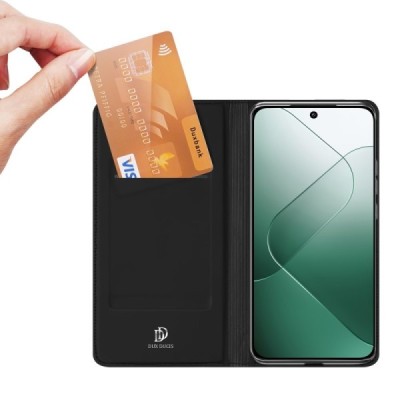„Dux Ducis“ Skin serijos Xiaomi 14 juodas odinis atverčiamas dėklas | Priedai.lt