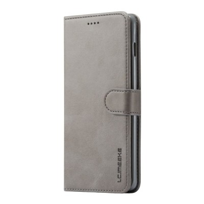Samsung Galaxy S10+ (G975) Imeeke atverčiamas pilkas odinis retro dėklas - piniginė | Priedai.lt