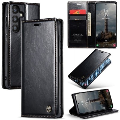 Samsung Galaxy A55 5G (SM-A556) CaseMe Leather Solid Flip Case Book - Black | Priedai.lt