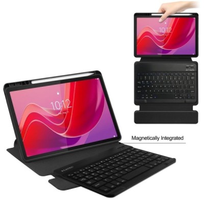 Lenovo Tab M11 (TB330FU, TB330XU), Xiaoxin Pad 11 2024 flip black leather case with bluetooth wireless keyboard | Priedai.lt