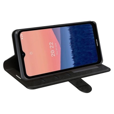 Nokia C21 flip-up black leather case - wallet | Priedai.lt