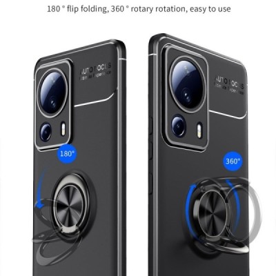Xiaomi 13 Lite „FOCUS“ Kickstand hard silicone TPU black case - back | Priedai.lt
