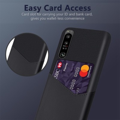 „KSQ“ Shell Sony Xperia 1 IV black leather case - back with pocket for cards | Priedai.lt
