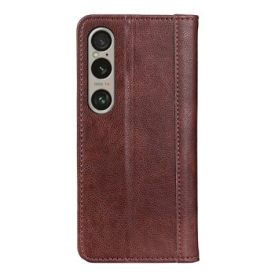 Sony Xperia 1 VI brown leather flip case - booklet with magnet | Priedai.lt
