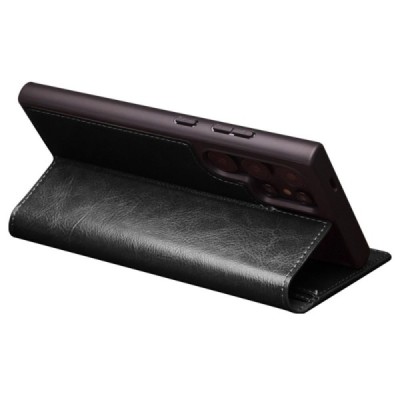 Samsung Galaxy S24 Ultra (SM-S928) „QIALINO“ flip-up black leather case - booklet | Priedai.lt