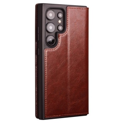 Samsung Galaxy S24 Ultra (SM-S928) „QIALINO“ flip-up brown leather case - booklet | Priedai.lt