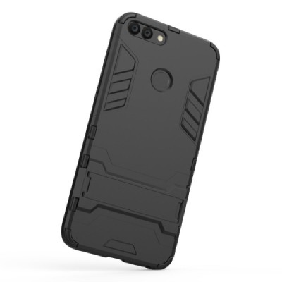 Enhanced protections „Kickstand“ Huawei P smart 2018 (Enjoy 7S) black hard silicone (TPU) and plastic case | Priedai.lt
