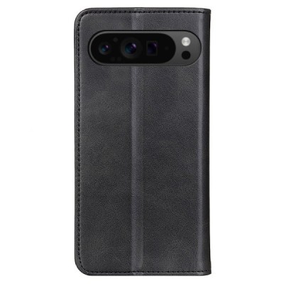 Google Pixel 10 Pro / 10 / 9 Pro / 9 „Split“ black leather flip case - booklet | Priedai.lt