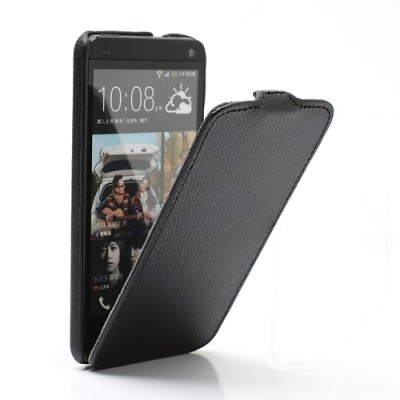 Atverčiamas odinis HTC One M7 juodas dėklas (Dėkliukas) / Priedai.lt