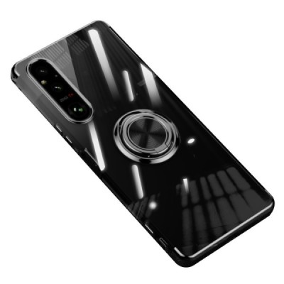 Sony Xperia 1 V „Fashion“ Kickstand hard silicone TPU transparent case - back | Priedai.lt