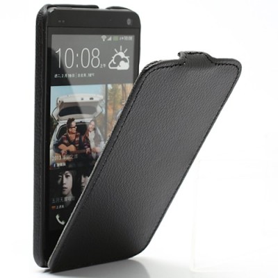 Atverčiamas odinis HTC One M7 juodas dėklas (Dėkliukas) / Priedai.lt