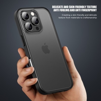 Apple iPhone 16 Pro "IPAKY" Matt silicone clear transparent case with black frame | Priedai.lt