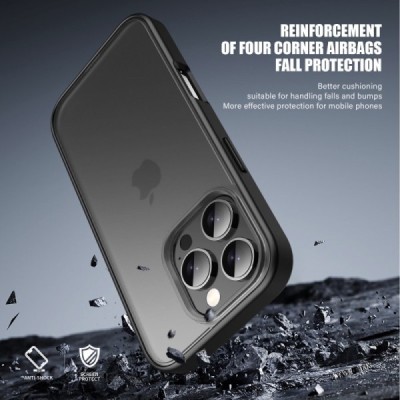 Apple iPhone 16 Pro "IPAKY" Matt silicone clear transparent case with black frame | Priedai.lt