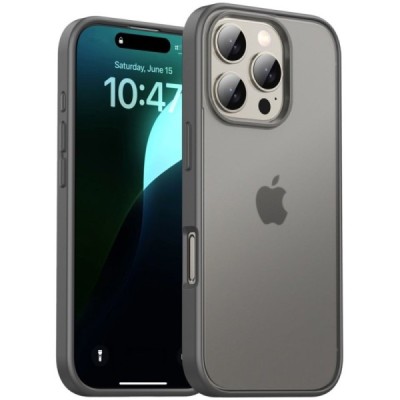 Apple iPhone 16 Pro "IPAKY" Matt silicone clear transparent case with grey frame | Priedai.lt