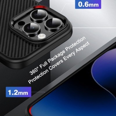 Apple iPhone 16 Pro "IPAKY" Carbon silicone TPU black case cover | Priedai.lt