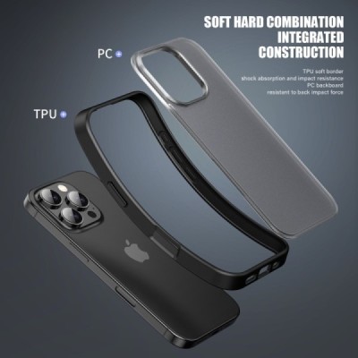 Apple iPhone 16 Pro Max "IPAKY" Matt silicone clear transparent case with white frame | Priedai.lt