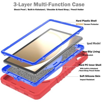 Samsung Galaxy Tab A9+ enhanced protection (360°) colored, red case - back | Priedai.lt