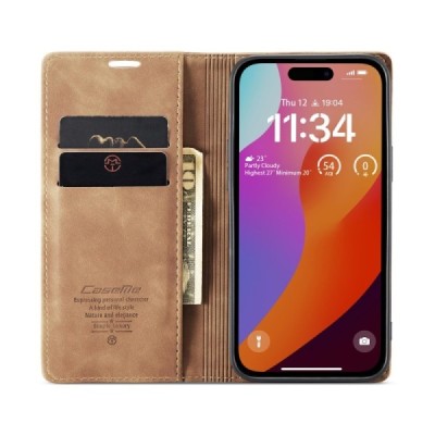 Apple iPhone 16 Pro CaseMe Retro Solid Flip Case Book - Light Brown | Priedai.lt