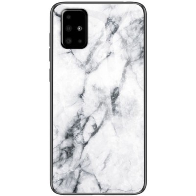 Samsung Galaxy A51 "Marble" Hard Silicone TPU White Back Case Cover | Priedai.lt