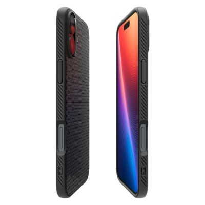 "Spigen" Liquid Air Apple iPhone 16 Black Hard Silicone Case Cover - Back | Priedai.lt