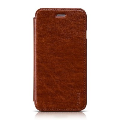 Prabangus „HOCO“ Crystal Classic serijos odinis atverčiamas rudas Apple iPhone 6 (6s) dėklas / Priedai.lt