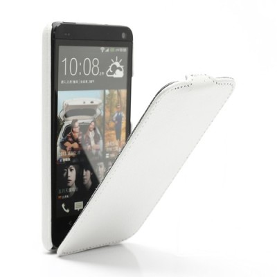 Atverčiamas odinis HTC One M7 baltas dėklas (Dėkliukas) / Priedai.lt