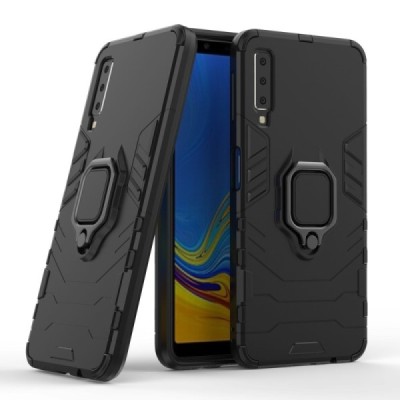 Enhanced protections "Kickstand" Samsung Galaxy A7 (2018) black hard silicone (TPU) and plastic case | Priedai.lt
