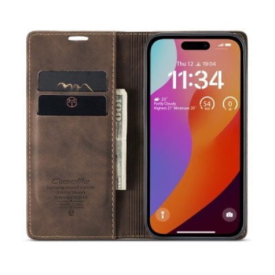 Apple iPhone 16 CaseMe Retro Solid Flip Case Book - Brown | Priedai.lt