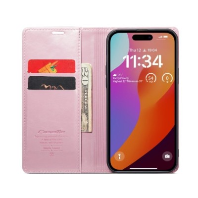 Apple iPhone 16 Plus CaseMe Leather Solid Flip Case Book - Pink | Priedai.lt
