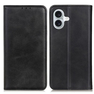 Apple iPhone 16 Plus "Split" black leather flip case - book | Priedai.lt